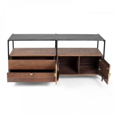 Meuble TV en marbre avec rangement en acacia massif 152 cm  Oviala