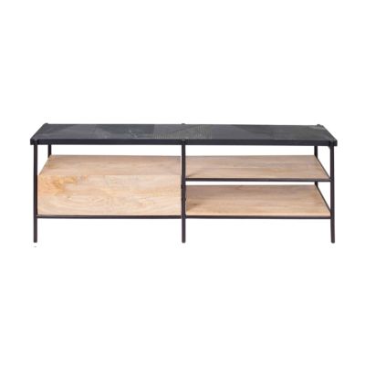 Meuble TV en marbre et manguier massif 150 cm noir  Oviala