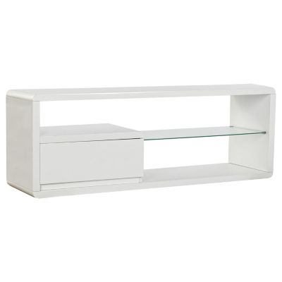 Meuble TV en MDF avec vitre, 140 x 40 x 50 cm, blanc