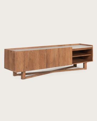 Meuble TV en Mindy massif et marbre blanc 175 cm - Uniqka