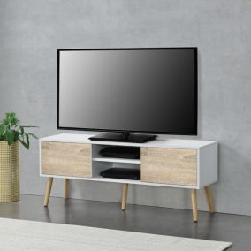 Meuble TV Eskilstuna 120 x 30 x 47 cm Blanc Effet Chêne en.casa