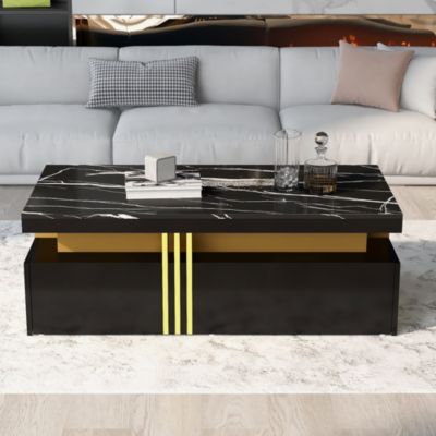 Meuble TV et Table Basse - Ensemble design Moderne Effet Marbre avec 3 et 2 Tiroirs - Panneau de Particules, Noir