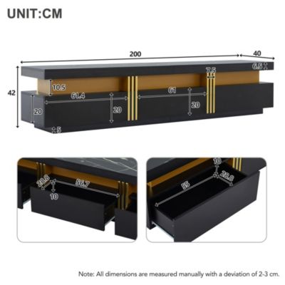 Meuble TV et Table Basse - Ensemble design Moderne Effet Marbre avec 3 et 2 Tiroirs - Panneau de Particules, Noir