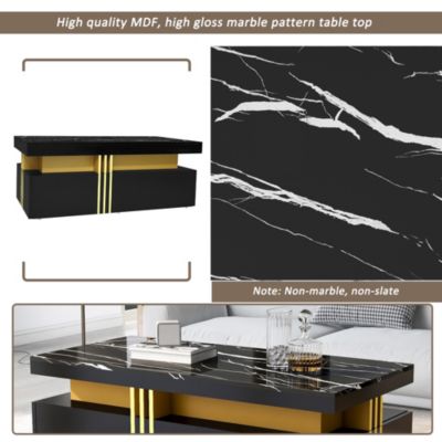 Meuble TV et Table Basse - Ensemble design Moderne Effet Marbre avec 3 et 2 Tiroirs - Panneau de Particules, Noir