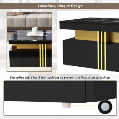 Meuble TV et Table Basse - Ensemble design Moderne Effet Marbre avec 3 et 2 Tiroirs - Panneau de Particules, Noir
