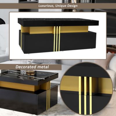 Meuble TV et Table Basse - Ensemble design Moderne Effet Marbre avec 3 et 2 Tiroirs - Panneau de Particules, Noir