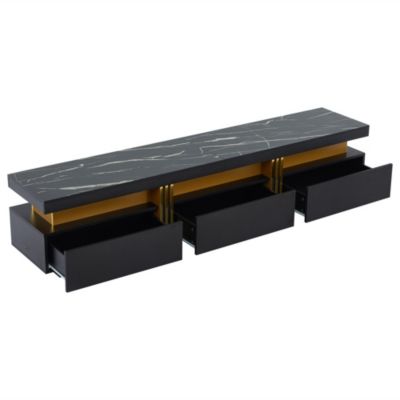 Meuble TV et Table Basse - Ensemble design Moderne Effet Marbre avec 3 et 2 Tiroirs - Panneau de Particules, Noir
