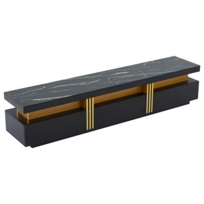 Meuble TV et Table Basse - Ensemble design Moderne Effet Marbre avec 3 et 2 Tiroirs - Panneau de Particules, Noir