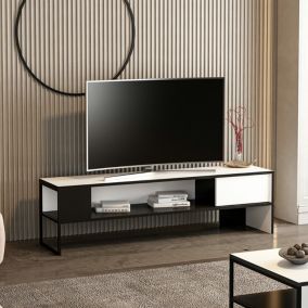 Meuble TV Faaborg à porte 42 x 150 x 35 cm blanc / noir en.casa