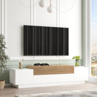 Meuble TV Firaas 160 x 38 x 39 cm blanc effet chêne en.casa