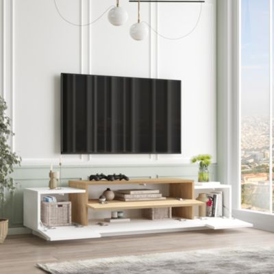 Meuble TV Firaas 160 x 38 x 39 cm blanc effet chêne en.casa