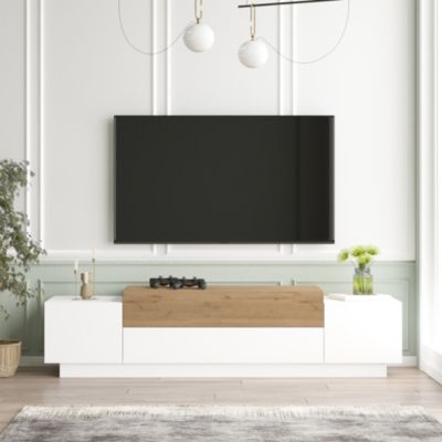 Meuble TV Firaas 160 x 38 x 39 cm blanc effet chêne en.casa