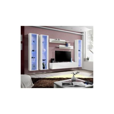 Meuble TV FLY C2 design, coloris blanc brillant. Meuble suspendu moderne et tendance pour votre salon.