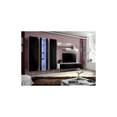 Meuble TV FLY C4 design, coloris blanc et noir brillant. Meuble suspendu moderne et tendance pour votre salon.