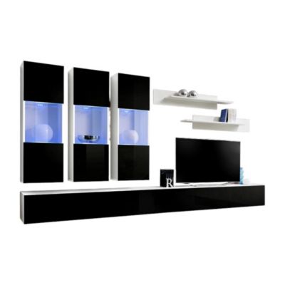 Meuble TV FLY E2 design, coloris blanc et noir brillant. Meuble suspendu moderne et tendance pour votre salon.