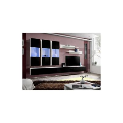 Meuble TV FLY E2 design, coloris blanc et noir brillant. Meuble suspendu moderne et tendance pour votre salon.