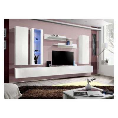 Meuble TV FLY E4 design, coloris blanc brillant. Meuble suspendu moderne et tendance pour votre salon.