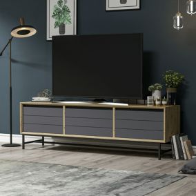 Meuble TV Goerlev à 3 portes 45 x 150 x 35 cm effet chêne artisanal / anthracite / noir en.casa