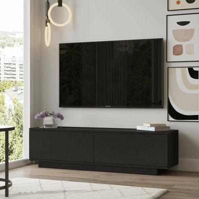 Meuble TV Goro, Buffet de salon, Armoire basse pour TV, Base murale de rangement, 140x36h38 cm, Noir