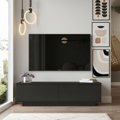 Meuble TV Goro, Buffet de salon, Armoire basse pour TV, Base murale de rangement, 140x36h38 cm, Noir