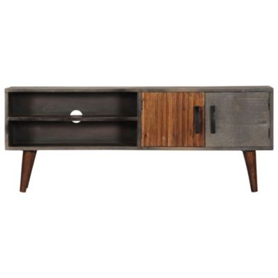 Meuble TV Gris 130x30x46 cm Bois massif de manguier brut - Prolenta Premium