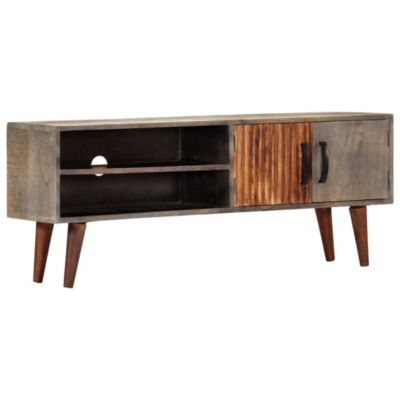 Meuble TV Gris 130x30x46 cm Bois massif de manguier brut - Prolenta Premium