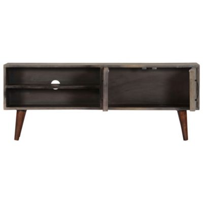 Meuble TV Gris 130x30x46 cm Bois massif de manguier brut - Prolenta Premium
