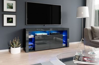MEUBLE TV GRIS 1M56 - ETAGERES EN VERRE - MINELLI