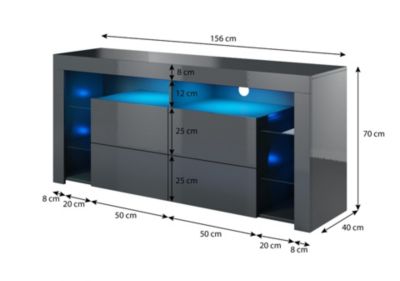 MEUBLE TV GRIS 1M56 - ETAGERES EN VERRE - MINELLI