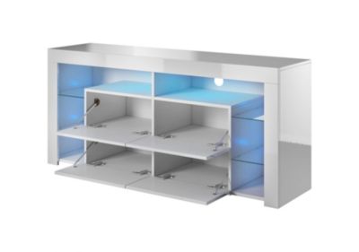 MEUBLE TV GRIS 1M56 - ETAGERES EN VERRE - MINELLI