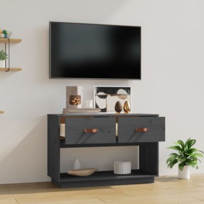 Meuble TV Gris 90x40x60 cm Bois de pin massif - Prolenta Premium
