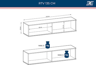 Meuble TV  Gris Avec Pieds En Or, 135 X 30 X 32 Cm