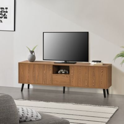 Meuble TV Hedemora 140 x 30 x 46 cm Effet Bois Foncé en.casa
