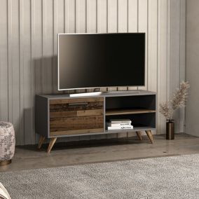 Meuble TV Helle à porte 50 x 120 x 35 cm anthracite / effet bois ancien en.casa