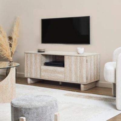 Meuble TV - HOME DECO FACTORY - Pietra - Blanc et Beige