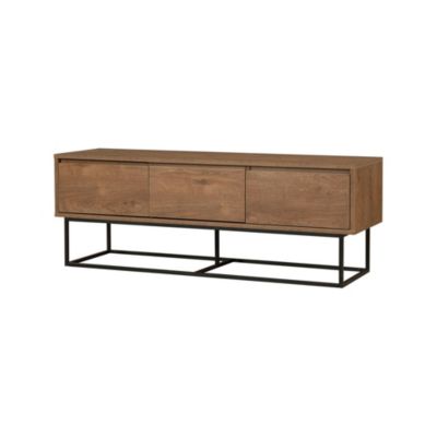 Meuble TV Iginia, Buffet de salon, Armoire basse pour TV, Base murale de rangement, 140x40h50 cm, Noyer et Noir