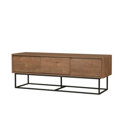 Meuble TV Iginia, Buffet de salon, Armoire basse pour TV, Base murale de rangement, 140x40h50 cm, Noyer et Noir