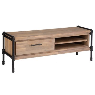 Meuble TV industriel métal et bois Siam - L. 130 x H. 45 cm - Marron bois