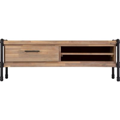 Meuble TV industriel métal et bois Siam - L. 130 x H. 45 cm - Marron bois