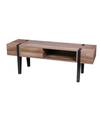 meuble tv industriel  métal noir et bois - 140x40x50cm