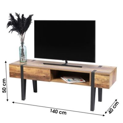 meuble tv industriel  métal noir et bois - 140x40x50cm