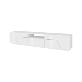 Meuble TV Jacopo, Buffet bas de salon, Base pour meuble TV, 100% Made in Italy, 220x43h46 cm, Blanc brillant