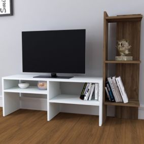 Meuble TV Jevnaker avec 5 étagères 137 x 30 x 100 cm blanc effet chêne foncé en.casa