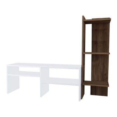 Meuble TV Jevnaker avec 5 étagères 137 x 30 x 100 cm blanc effet chêne foncé en.casa