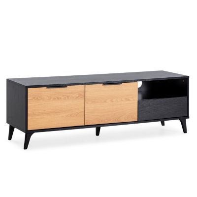 Meuble TV Kalma 2 portes 1 tiroir noir/chêne, longueur 136 cm