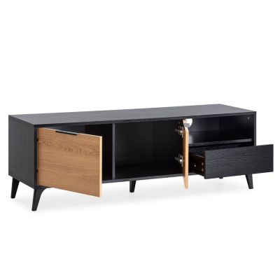 Meuble TV Kalma 2 portes 1 tiroir noir/chêne, longueur 136 cm