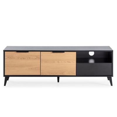 Meuble TV Kalma 2 portes 1 tiroir noir/chêne, longueur 136 cm