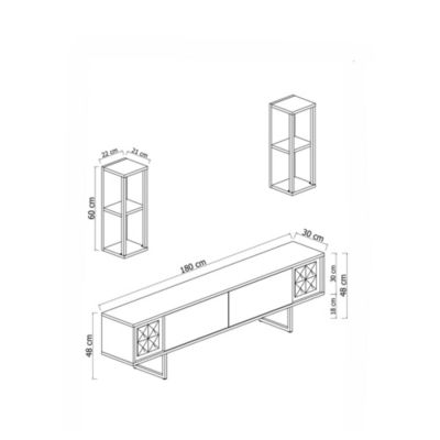 Meuble TV Kaus, Buffet de salon, Armoire basse pour TV, Base murale de rangement, 180x30h48 cm, Anthracite et Noir