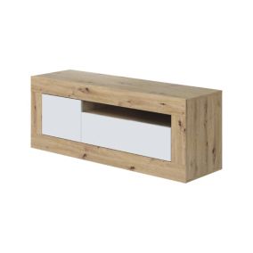 Meuble TV Killeen, Buffet pour télévision de salon, Meuble TV 2 portes, 139x42h53 cm, Chêne noué et Blanc