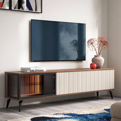 Meuble TV Komodee DAWSON RTV1 Frontal en relief Chêne Noisette Cachemire 39 x 180 x 50 cm